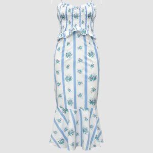 Cider Flower Print Stripe Mermaid Tail Maxi Dress Size M EUC